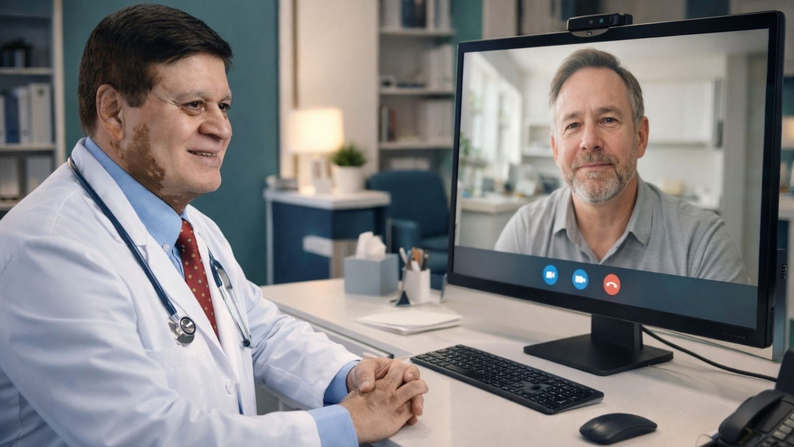 Telehealth consultation — Dr. Desilva meeting with a patient via video
